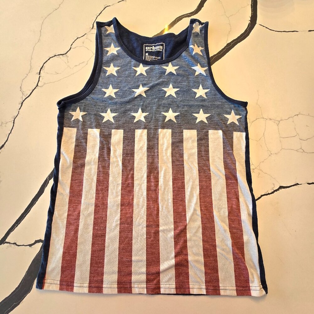 Urban Pipeline Tank Top Patriotic Theme Sz Medium M Flag Stars Stripes Mens